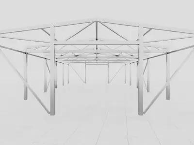 Steel hangar construction Low-poly 3D model