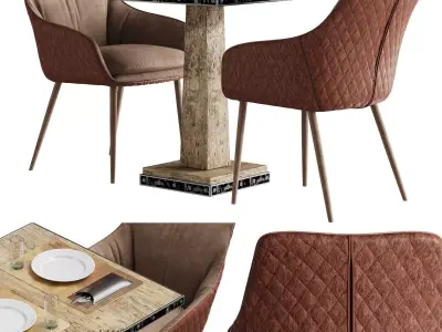 Chair Chrissy Pu by Richmond and aged table with table setting 3D model
