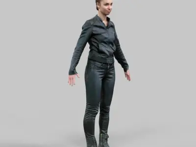 Girl in shiny black outfit Rigged Low-poly 3D model