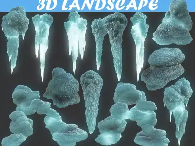 Low poly Ice cave column Low-poly 3D model