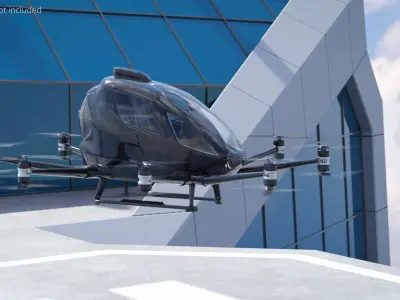  Futuristic Hovercraft-Style Air Vehicle Black Simplified 