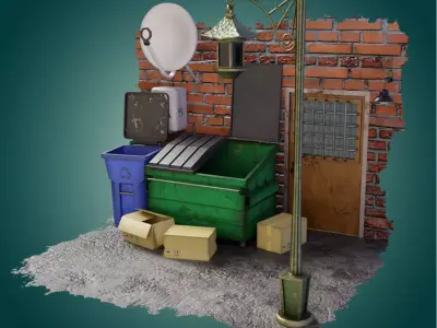 Wall and Street Lighting Props Semi Realistic Low-poly 3D model