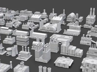 Low Poly Industrial Building Pack Of 70 -Game Ready -Untextured Low-poly 3D model