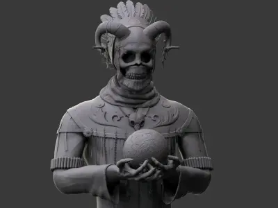 Shaman three skulls holding ball 3D print model