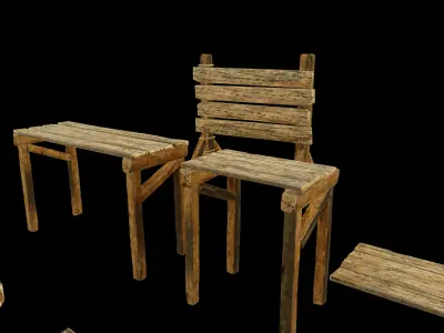 Wood Modular Kitbash Pack Low-poly 3D model