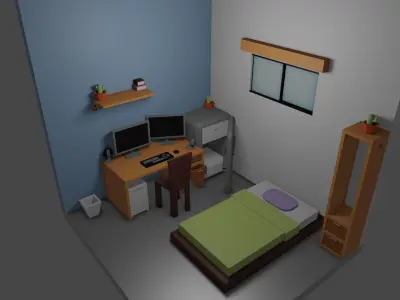 Room Gamer low poly mesh FULL materials Low-poly 3D model