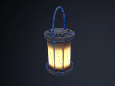 Wood and Leather Hide Medieval Hanging Lantern Low-poly 3D model