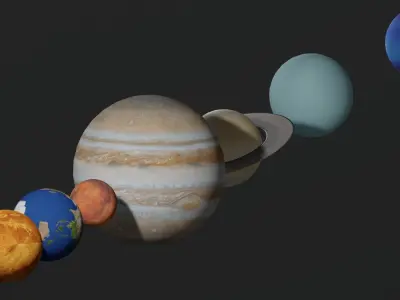 Solar System - All Planets - Milky Way Animated Low-poly 3D model