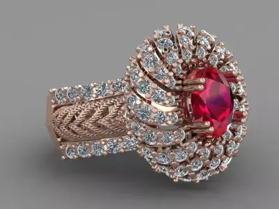 Ruby Ovel Rose Gold Women Diamond Ring 3D print model 3D print model
