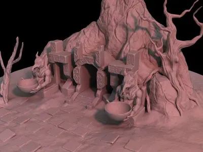 Cave-Entrance model high poly rock in middle of circle 3D model