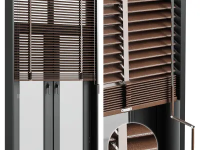 open window - close metal window with metal - leather blinds Low-poly 3D model