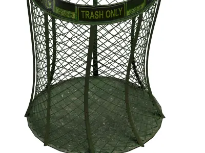 Green open street garbage dust bin Low-poly 3D model