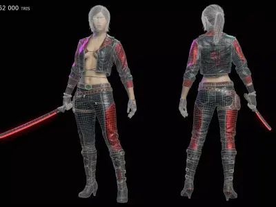 Cyber Punk  Asian Girl Low-poly 3D model