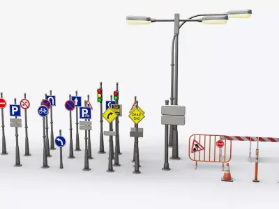 Traffic Sign Board Low-poly 3D model