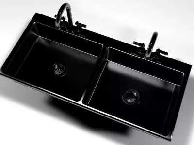 Dual sink basin with faucets 3D model