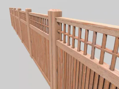 Modular Wooden Fence 4 Low-poly 3D model