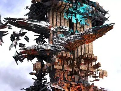 Cyberpunk asteroid tower city 2  3D model