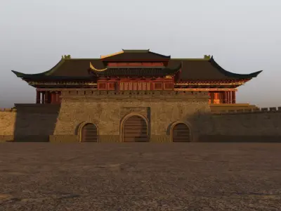 City wall  ancient city gate realistic 3D model