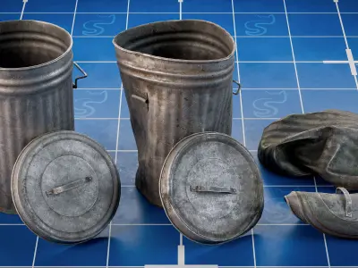 Realistic Trash bins - Game Ready Props Pack  Low-poly 3D model