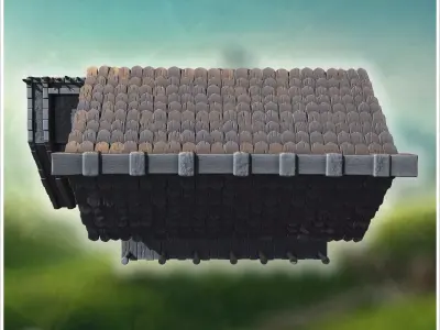 Medieval wooden house with stone foundation detailed stairs and  3D print model
