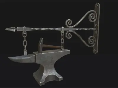 Medieval Blacksmith Sign Low-poly 3D model