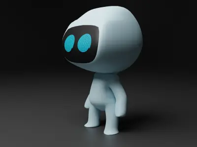 Cute Android Robot Character Game Ready Rigged and Animated Low-poly 3D model