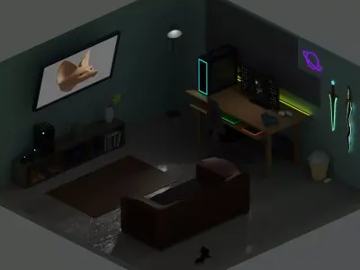 Isometric Room And BoxXS Low-poly 3D model