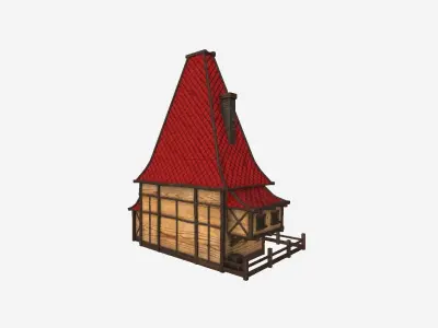 Medieval Building A10 Wood Red - Scenery Backdrop House Low-poly 3D model