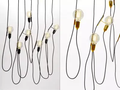 Dinn series of light bulbs hanging from wires 3D model