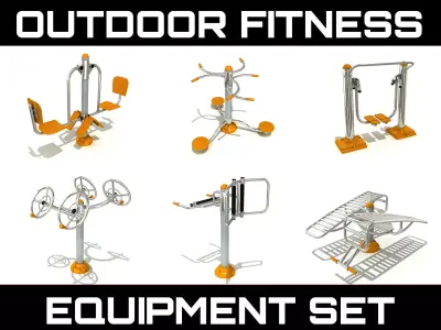 Stainless Outdoor Fitness Equipment Set 6 Units 3D model
