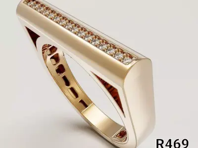 Linear Bar Top Ring with Stone-Ready Channel 3D print model