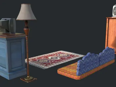 Cabinet Dresser Carpet Cupboard Tv Floor Lamp - Middle-East Room Low-poly 3D model