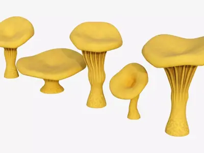 Chanterelle Mushroom Trees Low-poly 3D model