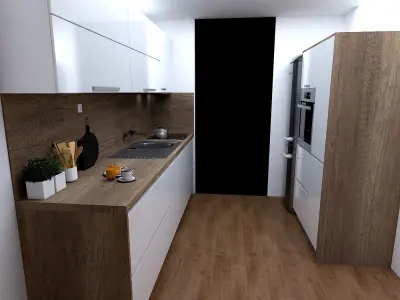 kitchen with cabinets and wooden floors Low-poly 3D model
