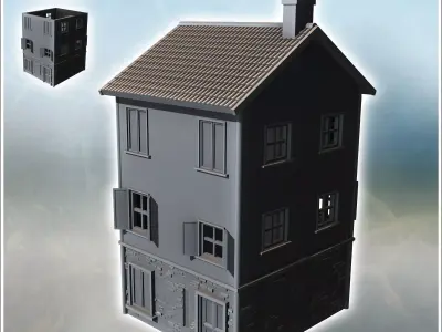 Modern two-story house with tiled roof and chimney intact versio 3D print model
