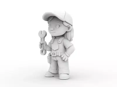 Cartoon Mechanic Girl 3D Printable 3D print model