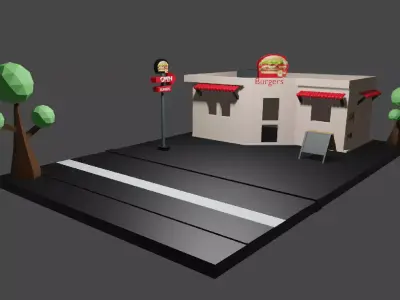 Lowpoly  Burger house model  Free low-poly 3D model