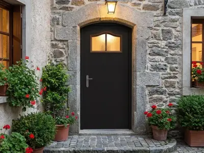 Classic Black Exterior Door with Arched Frosted Glass Window Low-poly 3D model