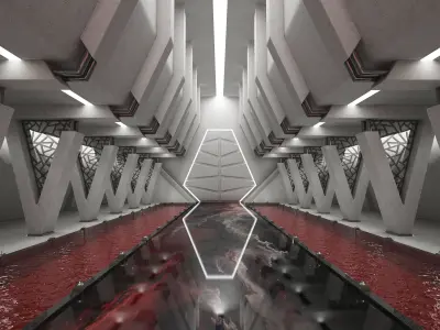 Sci-fi Interior Throne Room Red 3D model