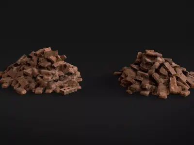 Destroyed Brick Wall Debris Pack - 20 Assets PBR Game Ready Low-poly 3D model