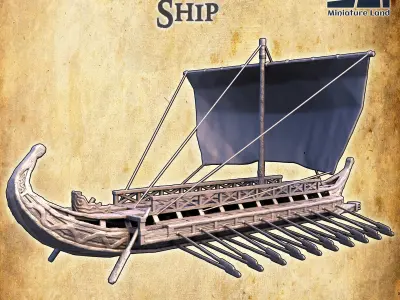Bireme Ship - Tabletop Terrain - 28 MM 3D print model