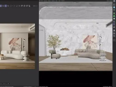 Cozy Minimalist Japandi Living Room Interior 3D model