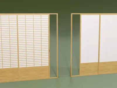 Japanese Shoji with wainscot design Low-poly 3D model