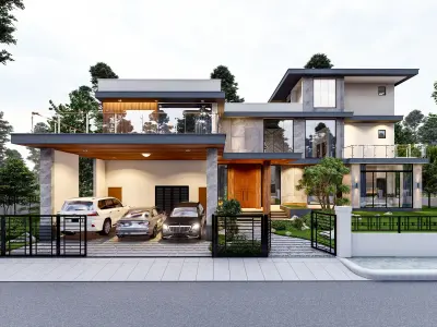 Modern 3 Story Villa 3D 2D Model  SketchUp 3D model