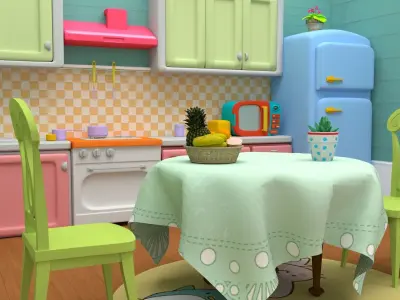 Kitchen Cartoon lowpoly Low-poly 3D model