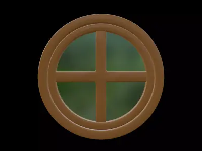Round Wooden Window with Cross Frame Openable 3D Model Low-poly 3D model