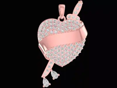 Elegant Diamond Ribbon Heart Pendant for Women  2415 3D print model