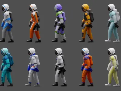 Cartoon characters astronauts Low-poly 3D model