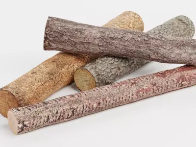 Tree Log Set V6 - Pile of 4 Cut Timber Logs Low-poly 3D model