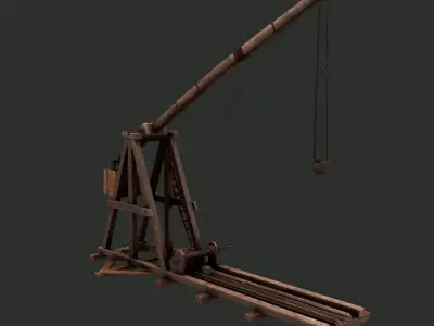 Trebuchet wooden crane Low-poly 3D model
